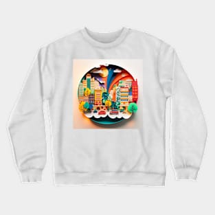 3D Effect Papercut Art - Cityscape Scene Crewneck Sweatshirt